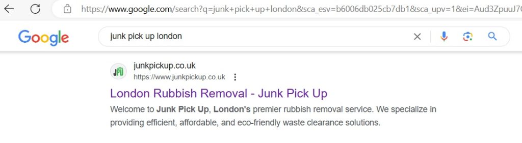 junk-pick-up-london-keyword-on-google